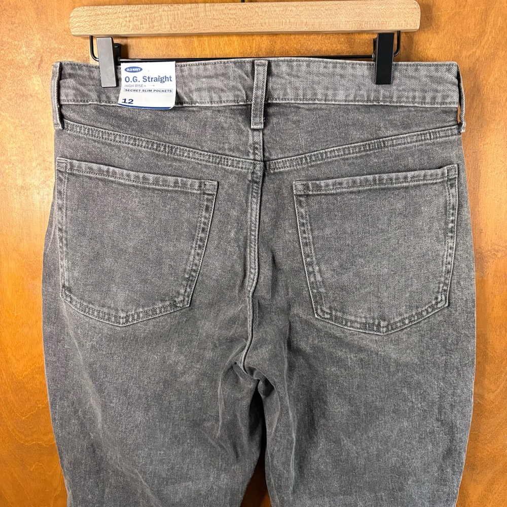 Old Navy Gray OG Straight Leg High Rise Jeans NWT Size 12 Button Fly Y2K Grunge - Picture 5 of 15